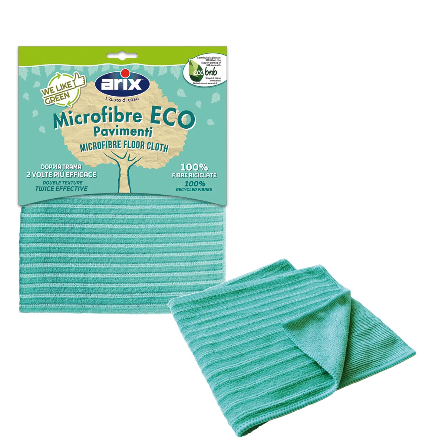 ARIX | 1 Panno per Pavimenti in Microfibra Riciclata con Strisce Abrasive della Linea We Like Green, 45x50 cm, Panno per Spazzolone Pavimenti Pulizia Profonda, 1 Pezzo