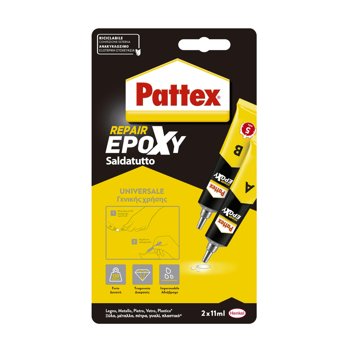 Pattex 2K liquid Saldatutto 5 minuti, forte colla epossidica bicomponente a elevata tenuta finale, colla multiuso adatta per quasi ogni materiale, 2x11g