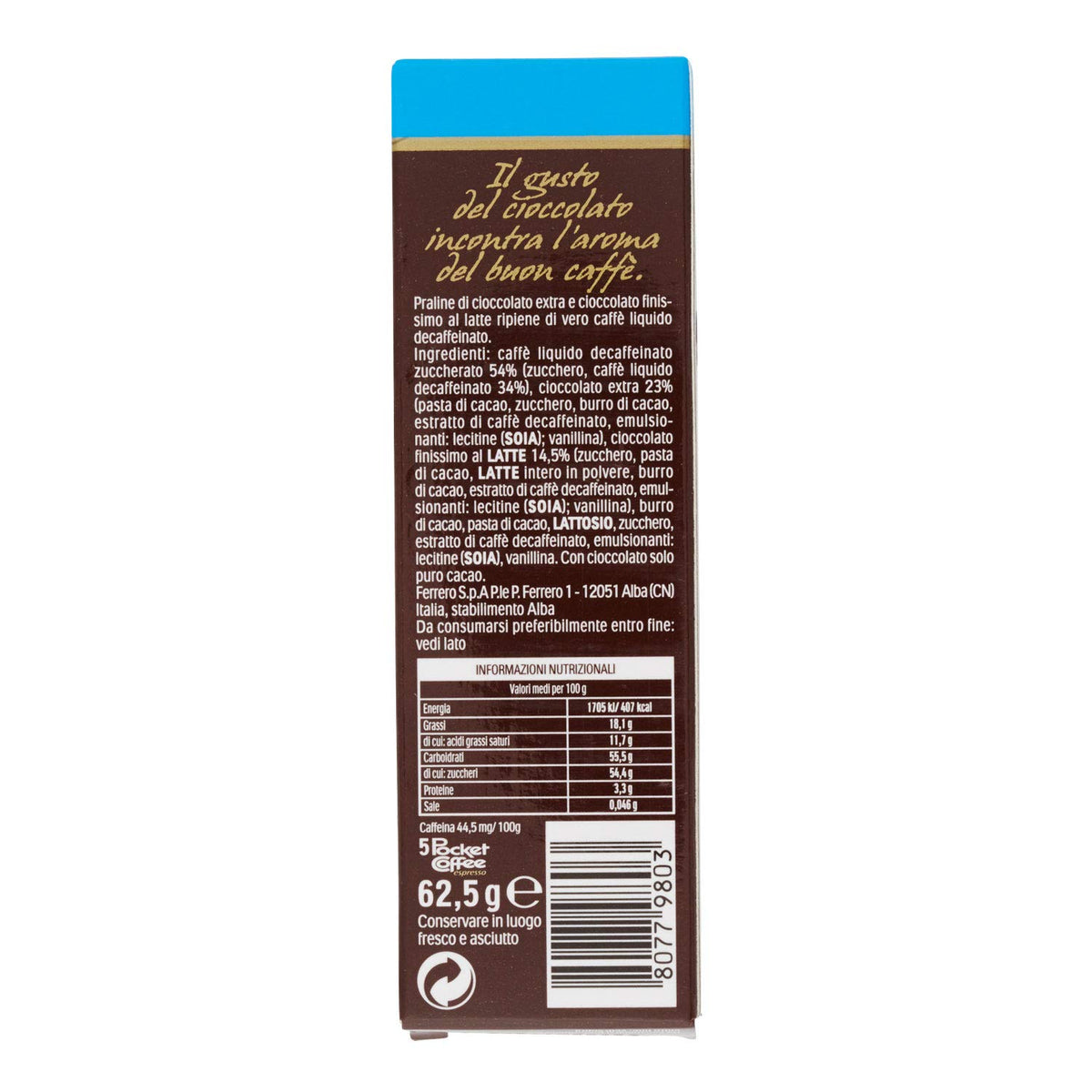 Ferrero Pocket Coffee Espresso Decaffeinato, 5 Praline, 62.5g