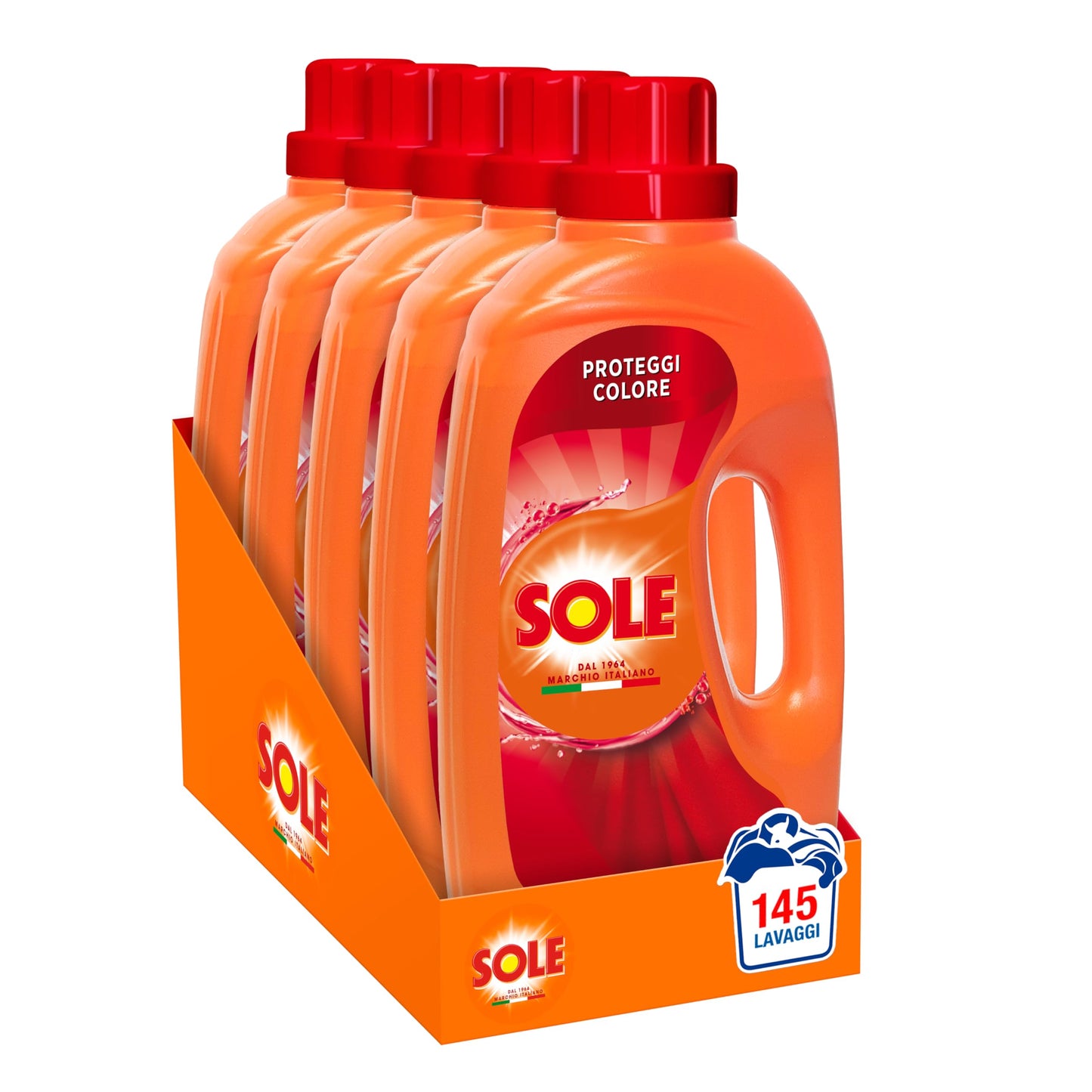 Sole Detersivo Lavatrice Proteggi colore 145 Lavaggi, (5x29), Formula igienizzante, Detersivo Lavatrice Liquido Proteggi colore, rimuove le macchie a basse temperature