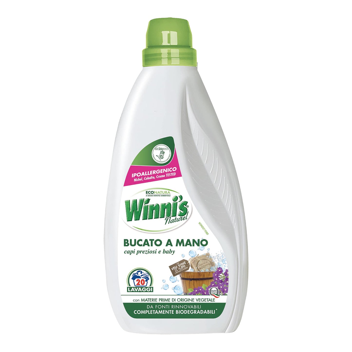 Winni's - Detersivo per Bucato a Mano Ipoallergenico, 240 Lavaggi, Fragranza Sapone di Aleppo, con Smacchianti Naturali da Biofermentazione e Materie Prime di Origine Vegetale, 750 ml x 12