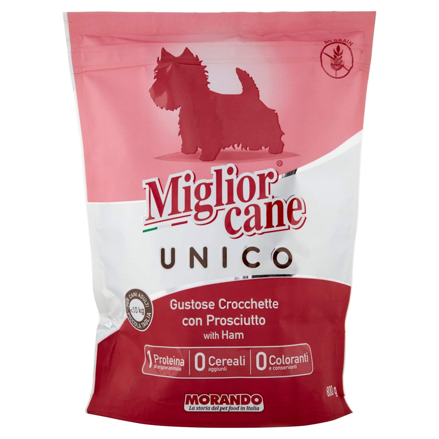 MIGLIOR UNICROKETTE SUINO con PROSCIUTTO per cani busta di piccole dimensioni con cerniera 800 grammi
