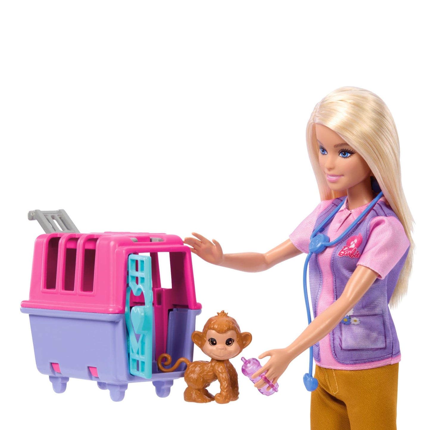 Barbie Carriere - Salvataggio e Recupero Animali, playset con Bambola bionda, scimmietta e Cucciolo di Tigre, trasportino e Accessori Inclusi, Giocattolo per Bambini, 3+ Anni, HRG50