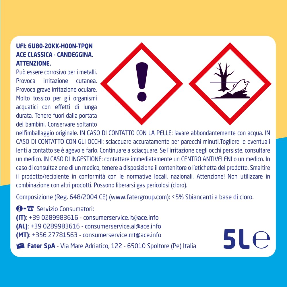ACE Candeggina Classica, Confezione da 2 Flaconi x 5 Litri