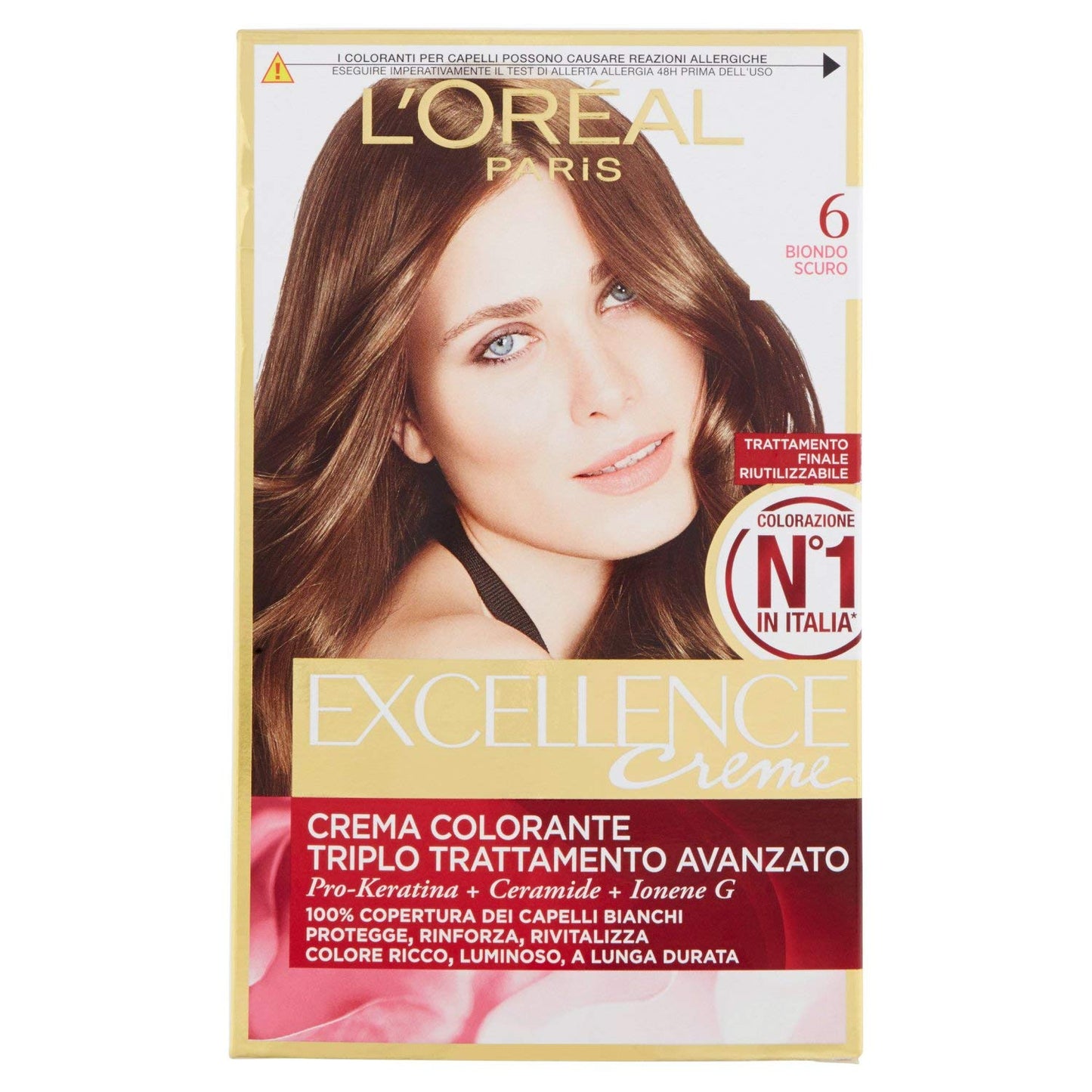 l'Oréal Paris Excellence Crema Colorante Triplo Trattamento Avanzato, 6 Biondo Scuro - 1 Pacco