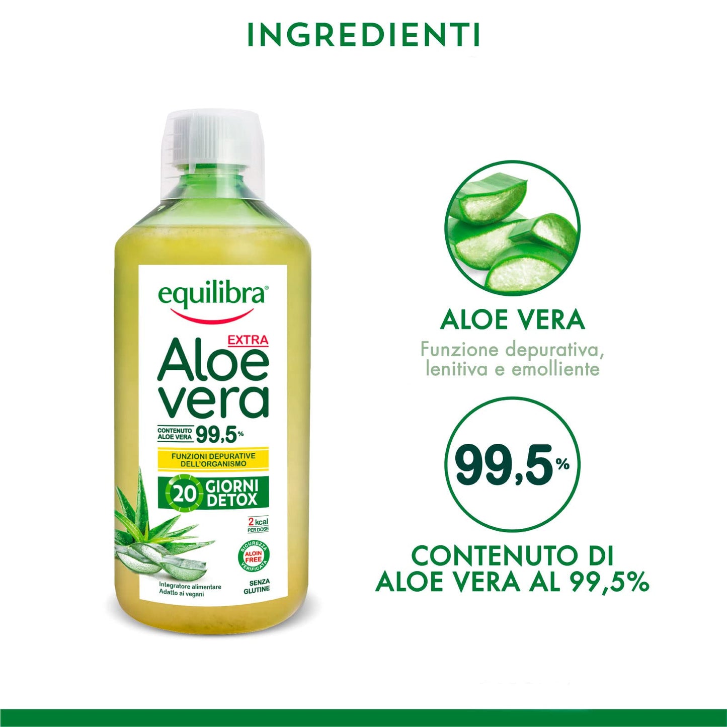 6x Equilibra Integratore per la Depurazione Aloe Vera Extra 99,5% con Pura Polpa e Proprietà Benefiche - 6 Flaconi da 1000ml