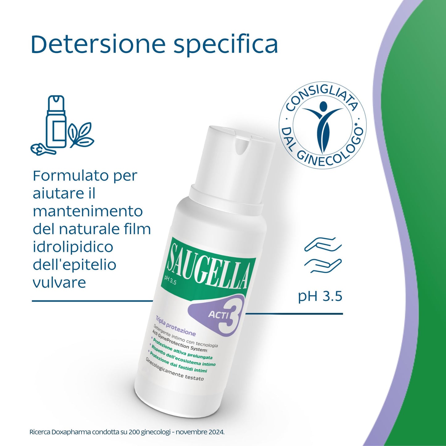 Saugella Acti3, Detergente Intimo, pH 3.5, con Timo e Zinco, Protezione Rafforzata contro Bruciore, Prurito e Odore, Adatto in Gravidanza e Durante il Ciclo Mestruale, 500 ml