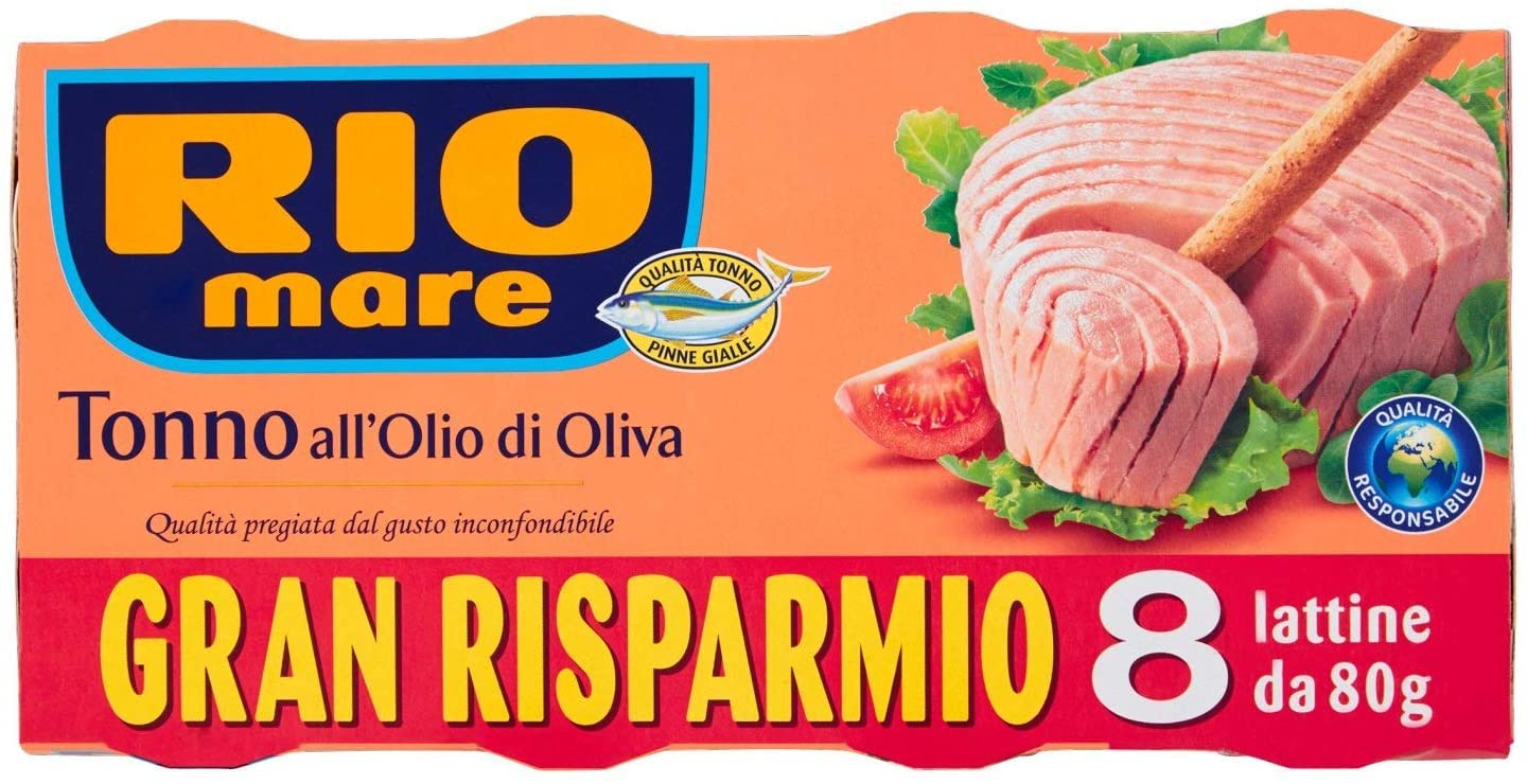 Rio Mare - Tonno all'Olio di Oliva, Qualità Pinne Gialle, 8 Lattine da 80g