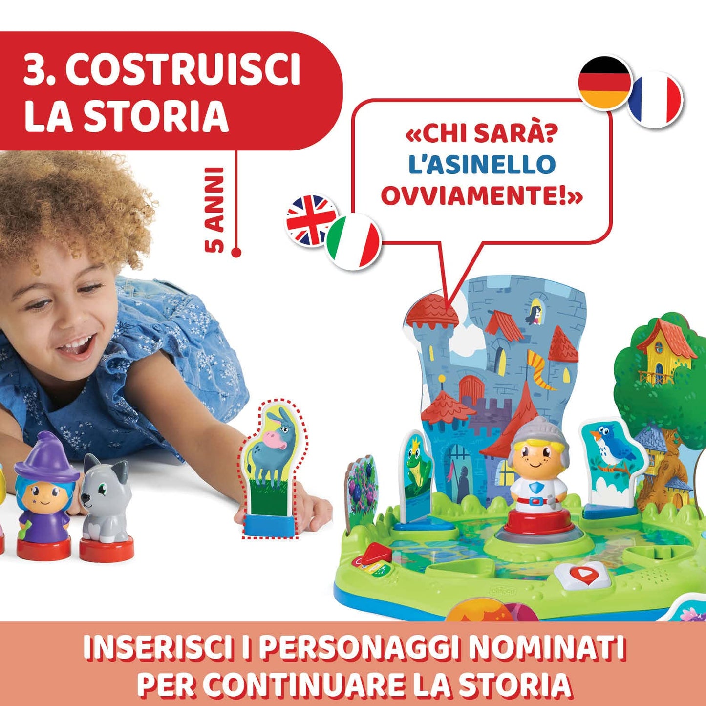 Chicco Fabulous il Creastorie, Cantastorie per Bambini 2 Anni, 6 Anni, in 4 Lingue, 10 Personaggi, 4 Modalità, 90 Min di Contenuti, Ispirato al Metodo Montessori, Ascolta e Crea Storie
