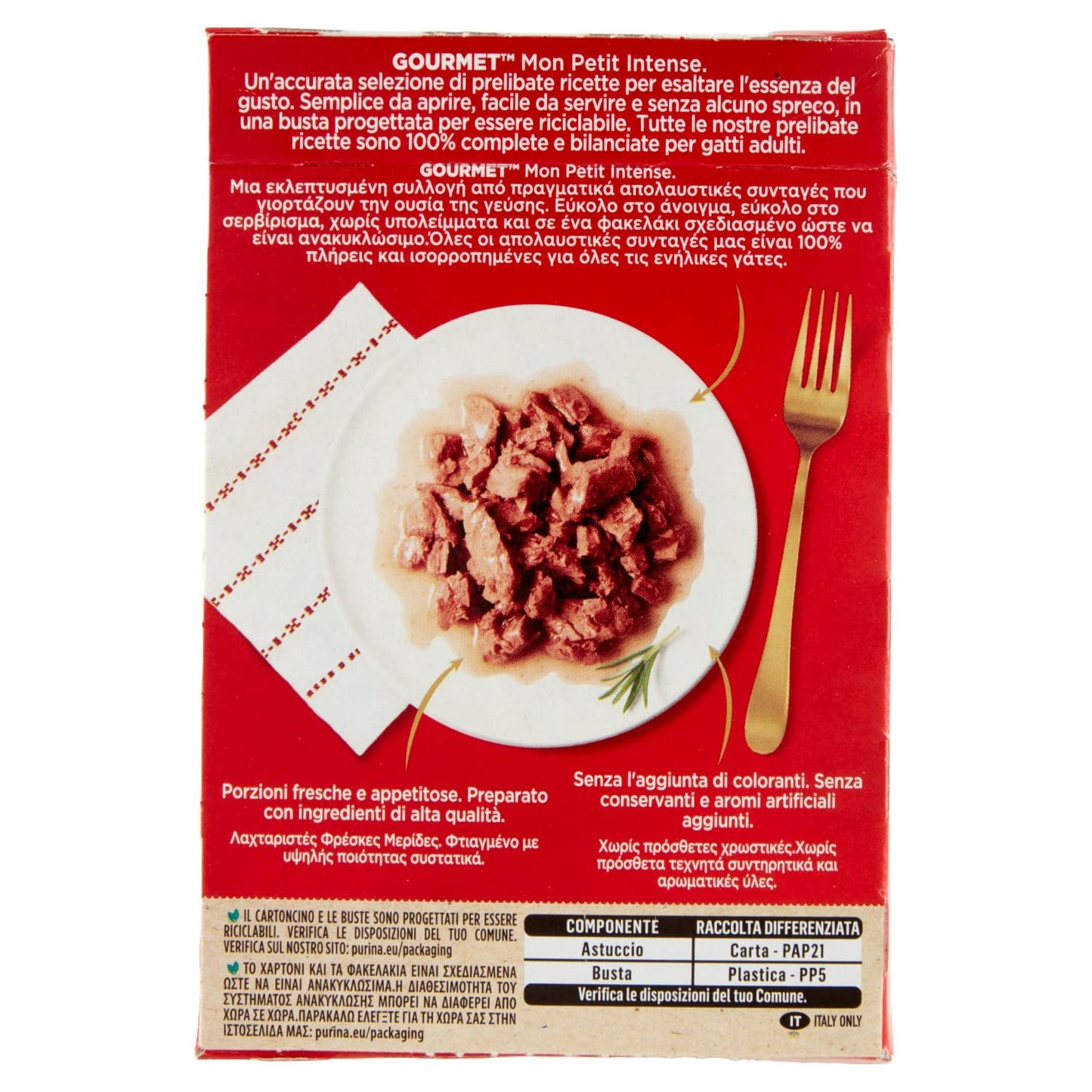 GOURMET Mon Petit Intense Cibo Umido per Gatti Adulti Filettini con Tonno, Salmone e Trota 6 Buste da 50g