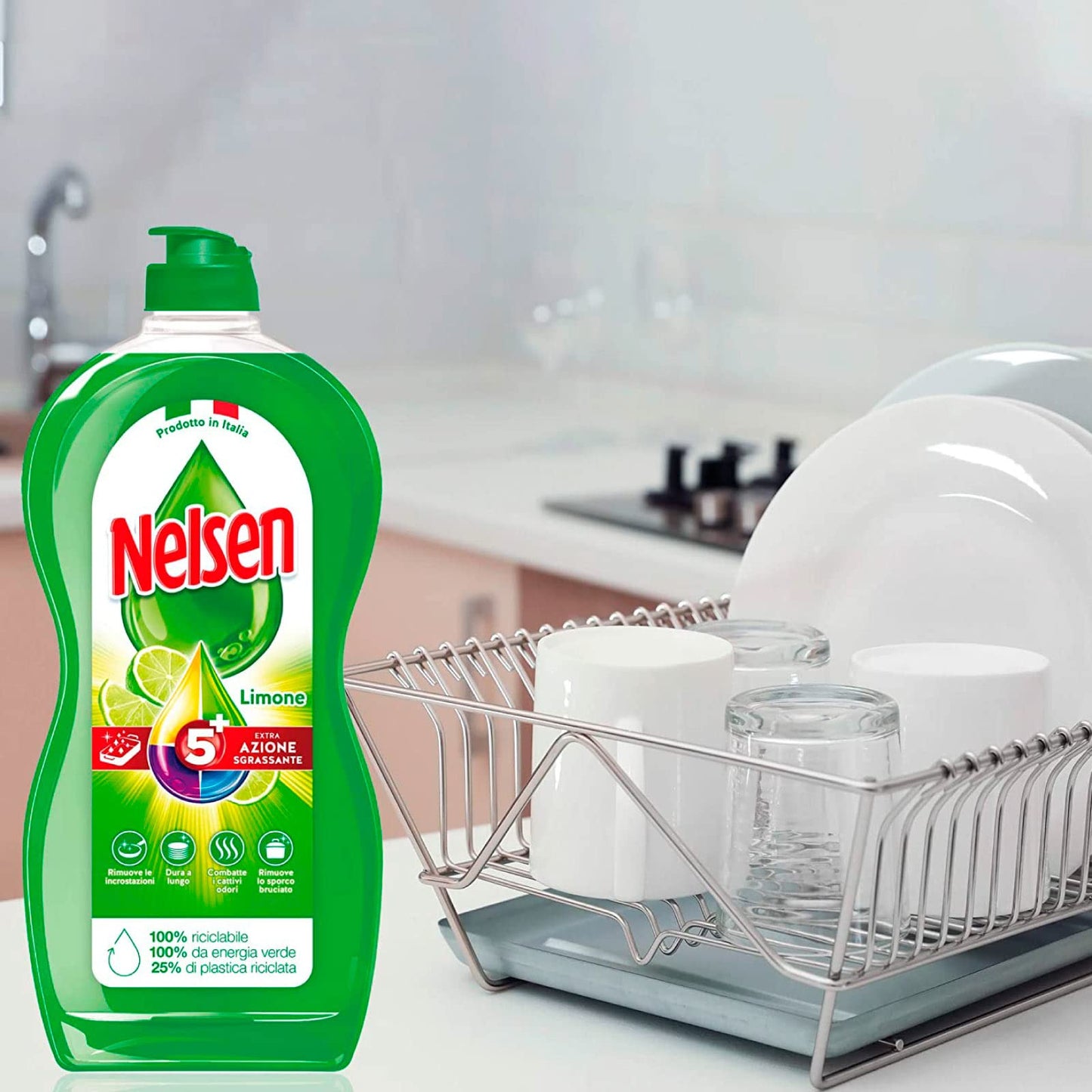 3x Nelsen Detersivo Liquido Sgrassante Profumo di Limone Sapone per Piatti 5 Azioni - Flacone da 900ml