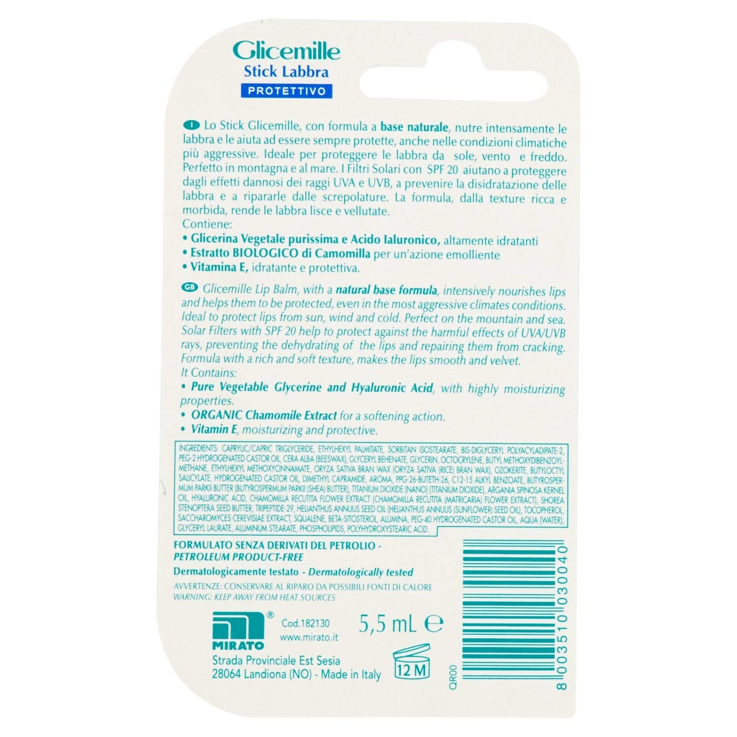 Glicemille Stick Labbra Protettivo Spf 20