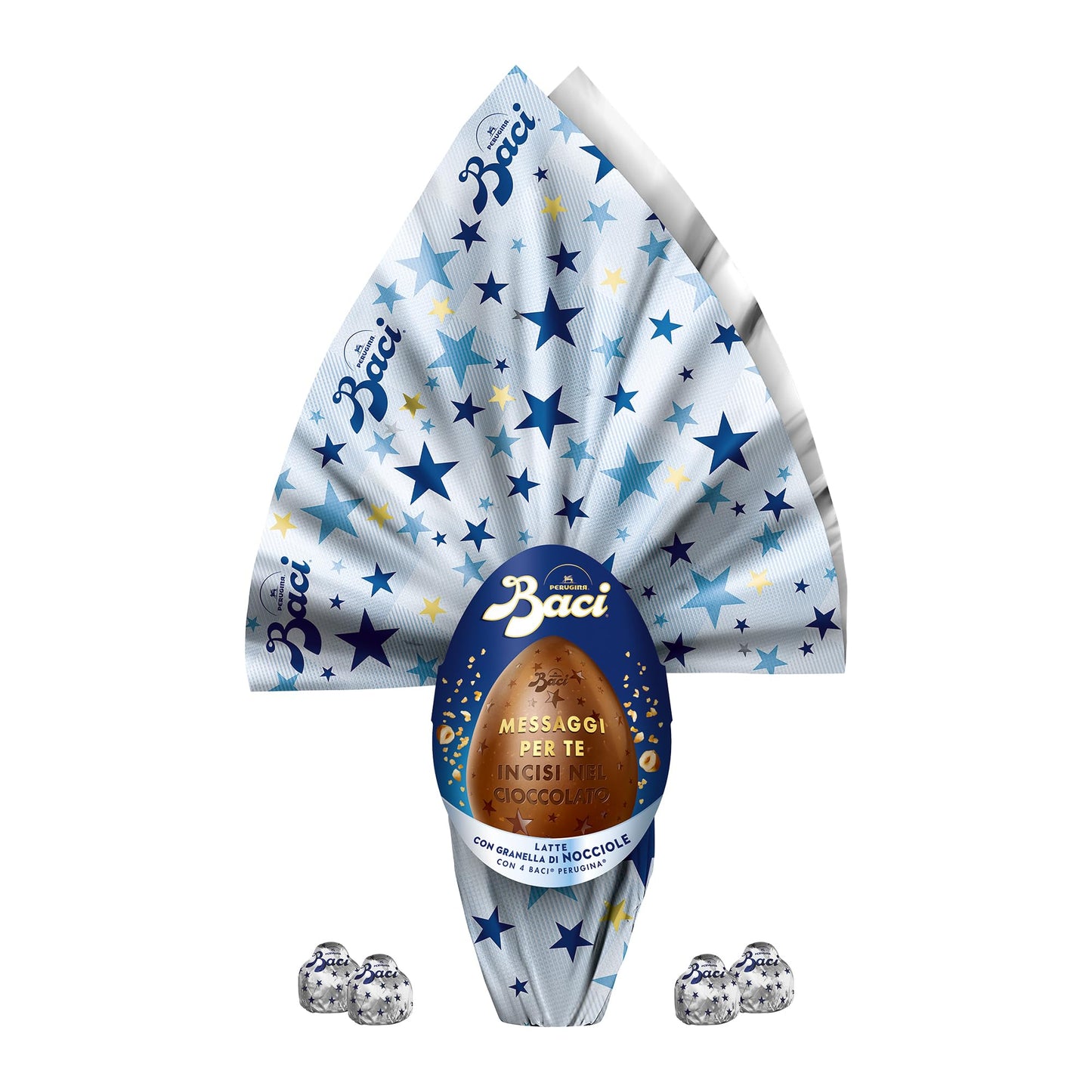 BACI PERUGINA Uovo di Pasqua 2025 Cioccolato al Latte Inciso con granella di Nocciole e 4 Cioccolatini 310g