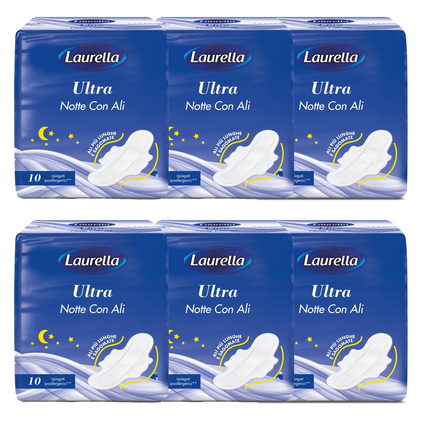 ASSORBENTI LAURELLA ULTRA NOTTE CON ALI 6 CONFEZIONI DA 10 PEZZI (6)