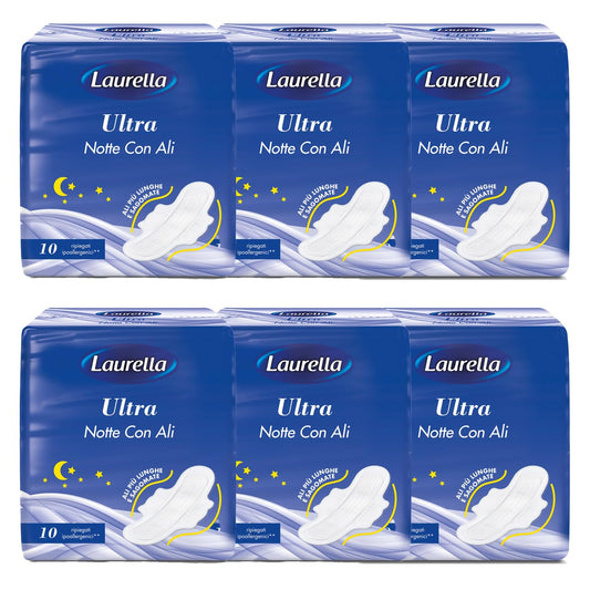 ASSORBENTI LAURELLA ULTRA NOTTE CON ALI 6 CONFEZIONI DA 10 PEZZI (6)