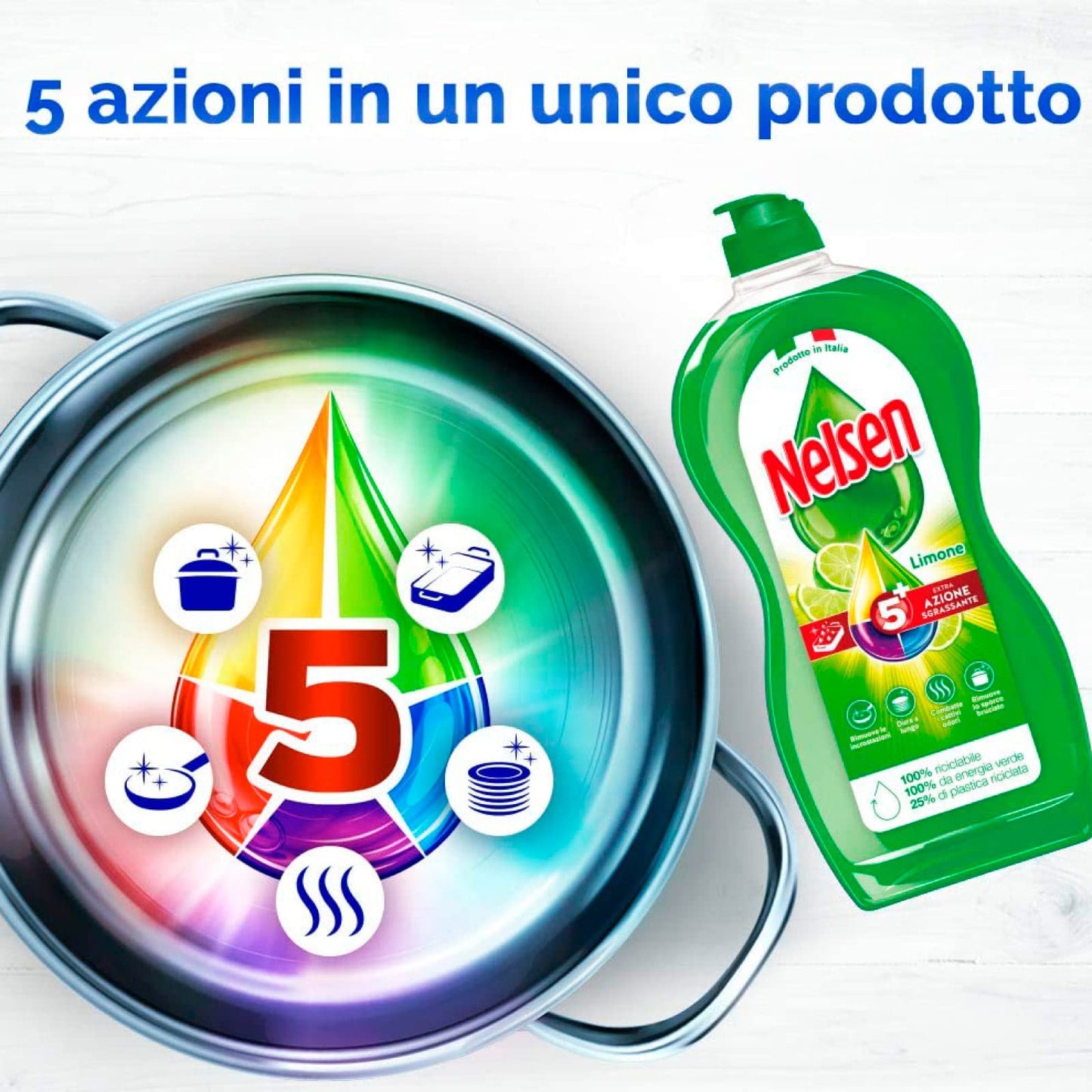 3x Nelsen Detersivo Liquido Sgrassante Profumo di Limone Sapone per Piatti 5 Azioni - Flacone da 900ml