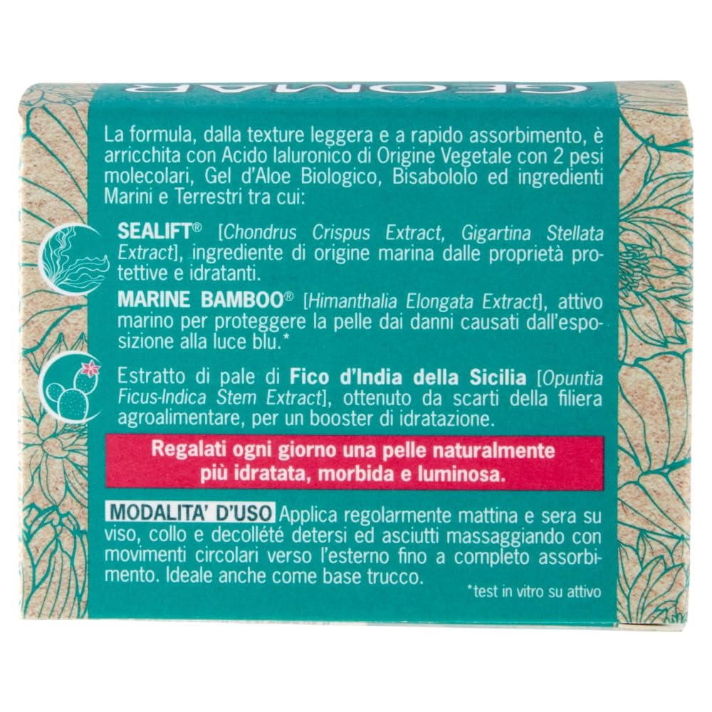 GEOMAR | Crema Viso Idratante Protettiva, con Acido Ialuronico di Origine Vegetale, Gel d’Aloe Bio, Bisabololo ed Ingredienti Marini e Terrestri, 95% di Origine Naturale, Made in Italy, 1 x 50 ml