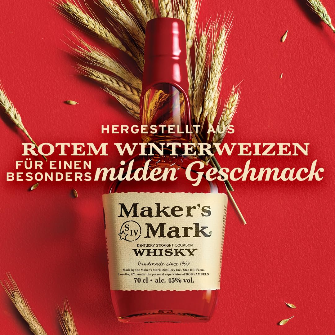 Maker's Mark, Kentucky Straight Bourbon Whisky, bourbon dolce e soft dall'iconica chiusura in cera rossa - bottiglia in vetro da 700ml