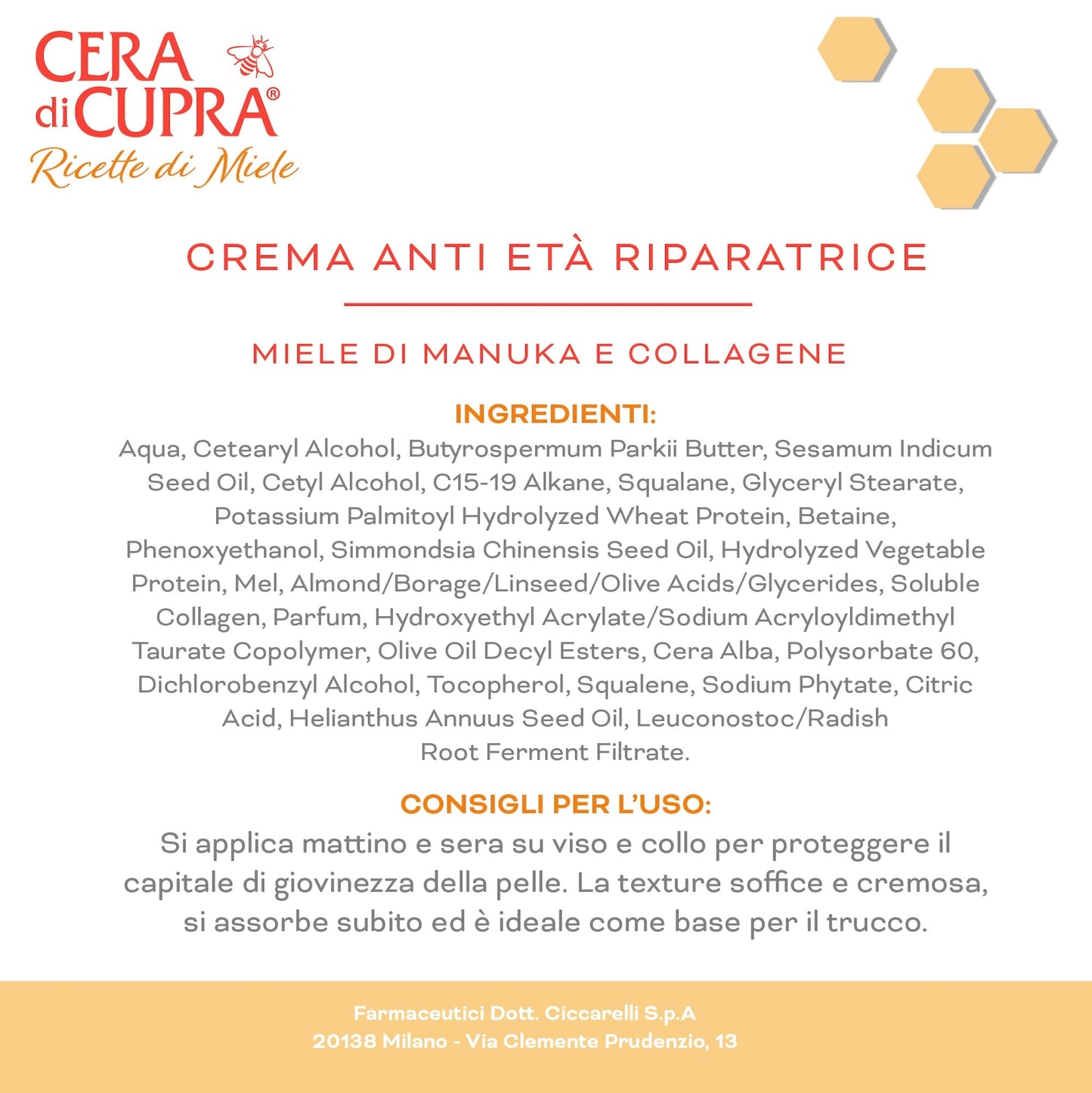 Cera di Cupra, Crema Anti Età Riparatrice, Formula Avanzata che Aiuta a Combattere e Ridurre le Rughe e la Perdita di Compattezza, Made in Italy, Dermatologicamente Testata, 50 ml