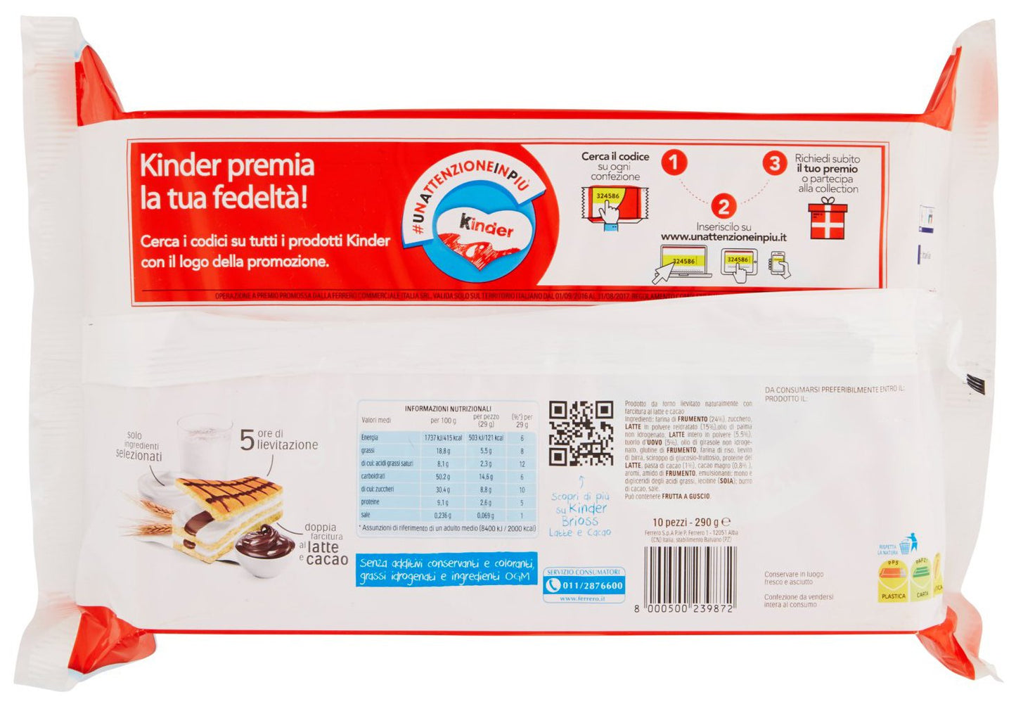 Kinder Ferrero Brioss Latte e Cacao - 4 confezioni da 10 pezzi da 29 g [40 pezzi, 1160 g]
