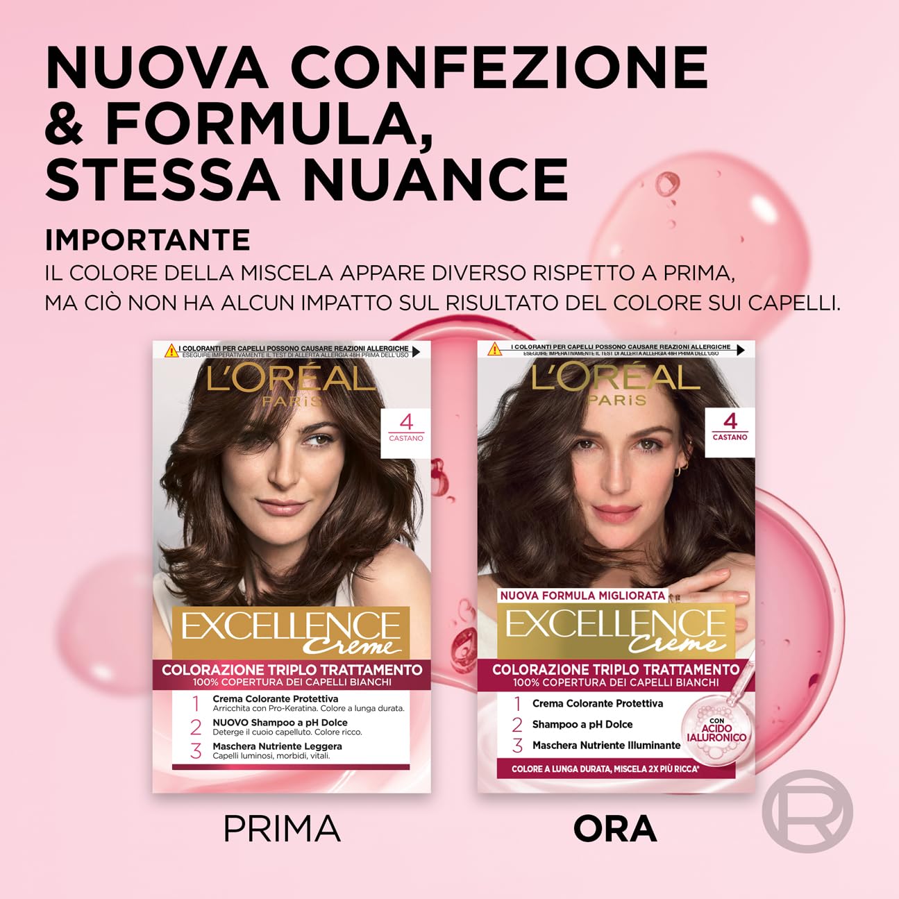 L’Oréal Paris Colorazione Triplo Trattamento Excellence, Con Acido Ialuronico, 100% Copertura Capelli Bianchi, Per Capelli Più Idratati, Marron Glacé (5,15)