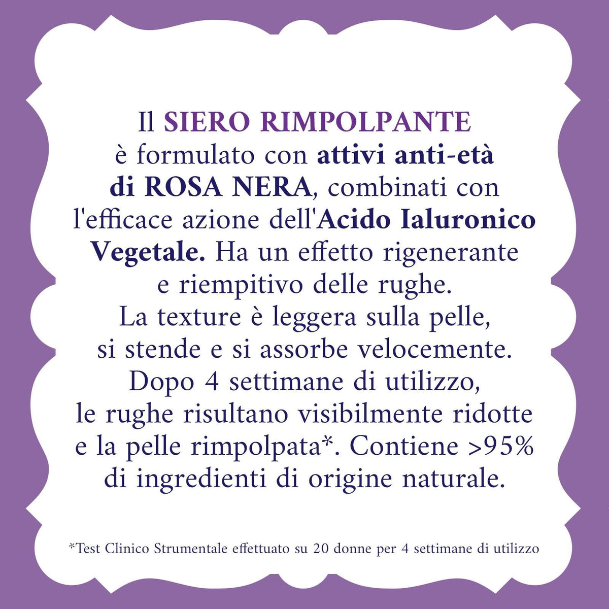 Acqua alle Rose, Siero Viso Rimpolpante Concentrato Attivo di Acido Ialuronico Vegetale con Attivi Antietà di Rosa Nera, Azione Antirughe per Pelli Mature, Riempie e Riduce le Rughe del Viso, 30 ml