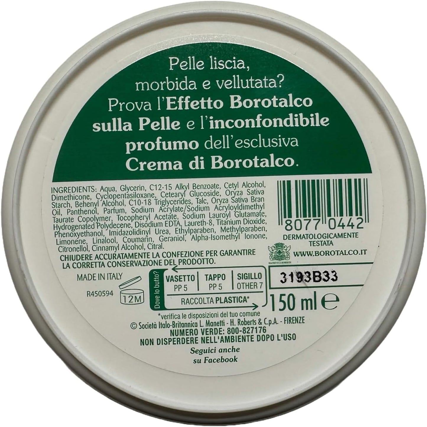 BOROTALCO CREMA CORPO VELLUTANTE AL PROFUMO DI BOROTALCO VASO GR. 150