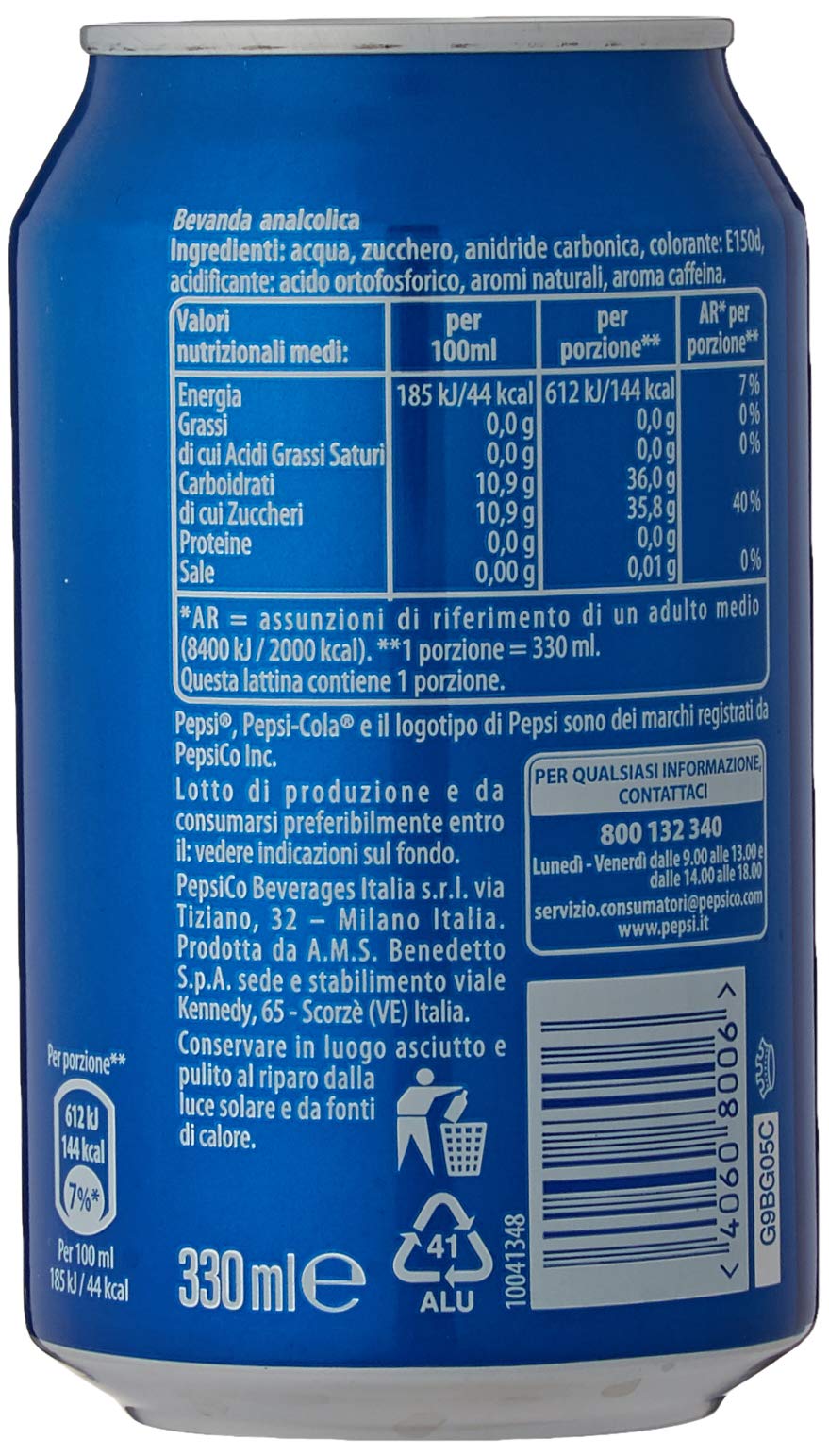 Pepsi Cola Lattina - 24 pezzi da 330 ml [7920 ml]