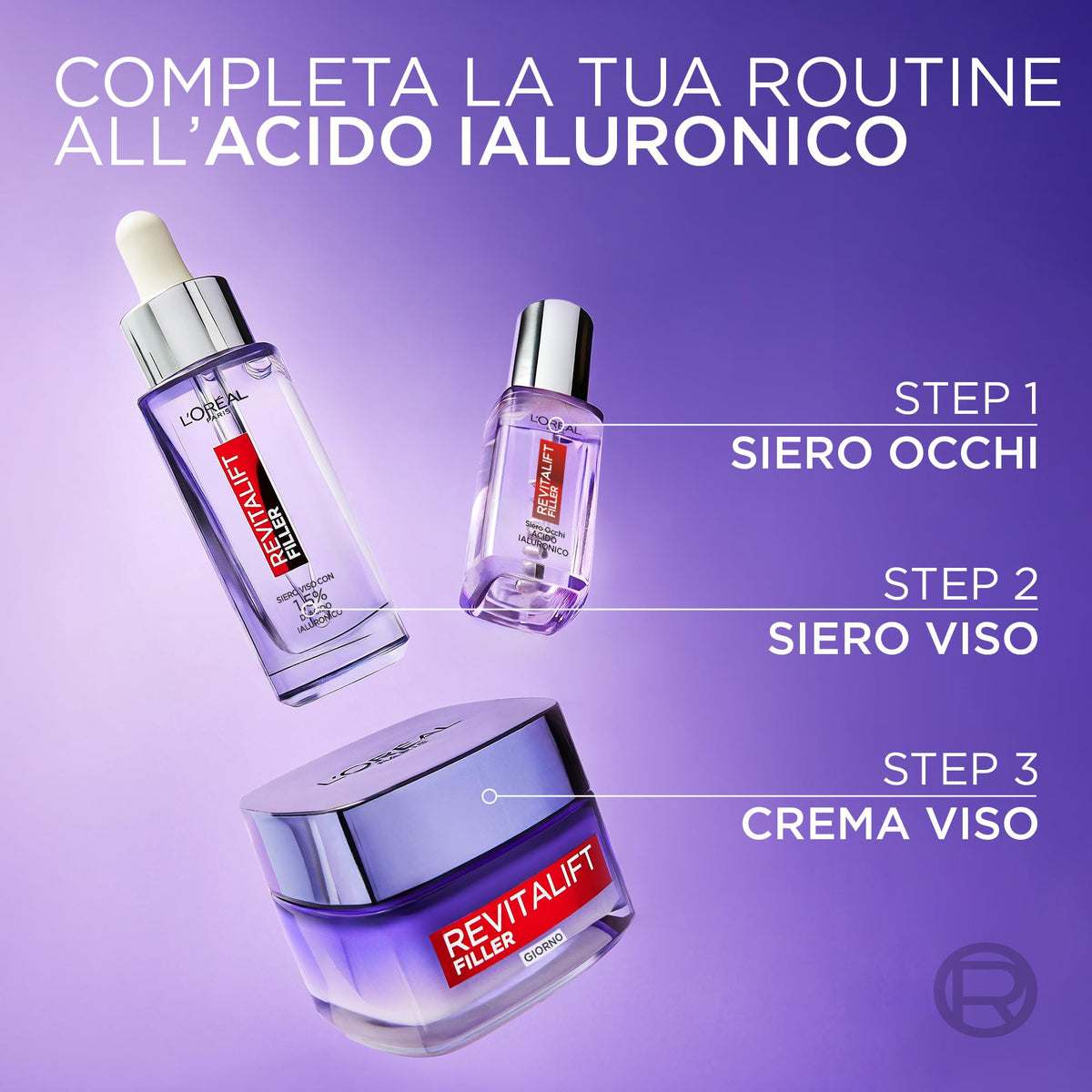 L'Oréal Paris Crema Viso Giorno Revitalift Filler, Per Tutti i Tipi di Pelle, Azione Anti-Rughe, Pelle Rimpolpata a Lungo, con Acido Ialuronico Concentrato, 50 ml