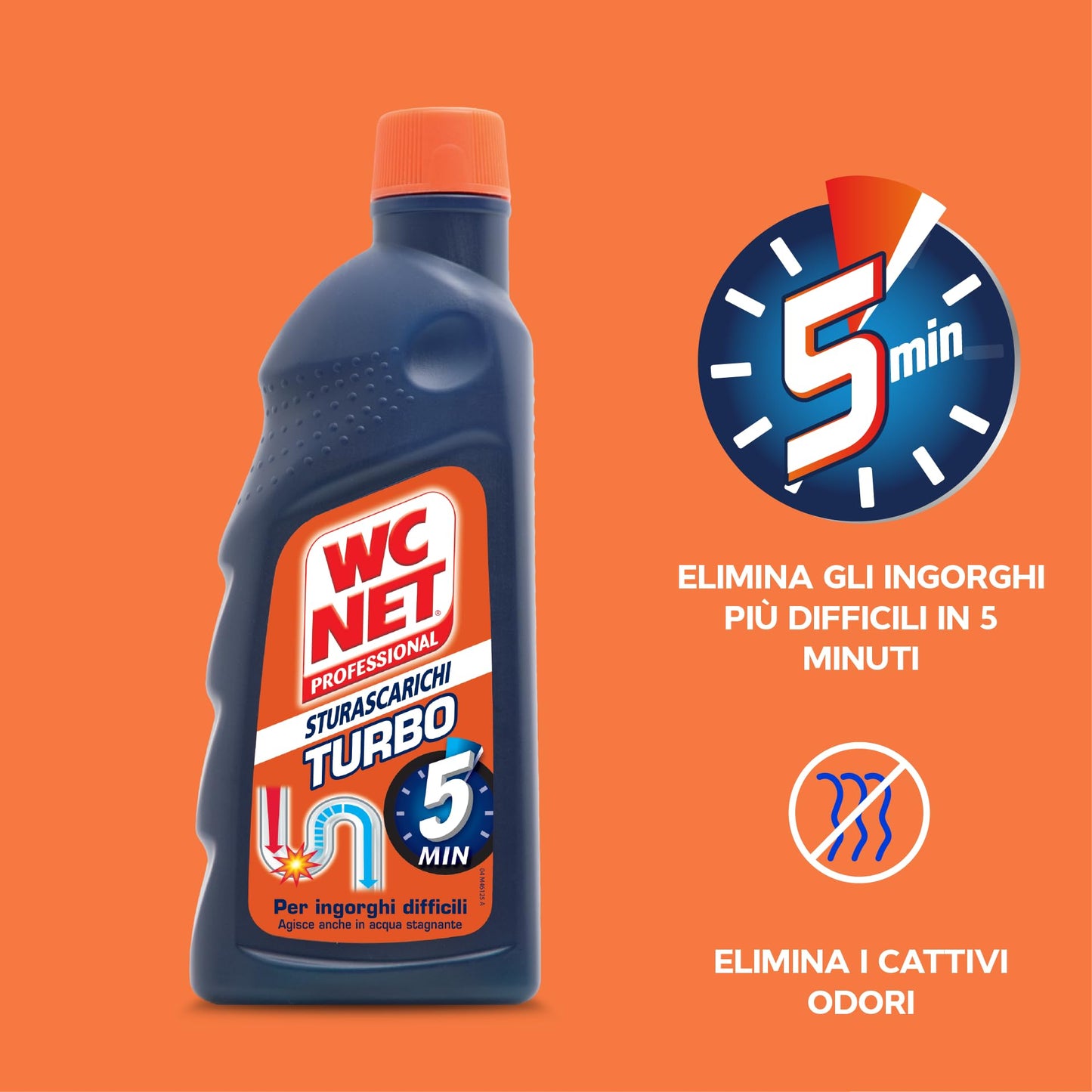 Wc Net - Professional Turbo, Disgorgante Gel per Scarichi Professionale, Agisce in 5 minuti, con Agenti Salvatubi, 500 ml