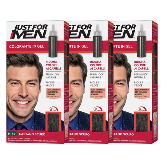 Just For Men Colorante In Gel, Tinta Semipermanente Per Capelli Uomo, Senza Ammoniaca, Con Cheratina E Vitamina E Per Capelli Forti, Colore Castano Scuro, H45 (3 Pack)