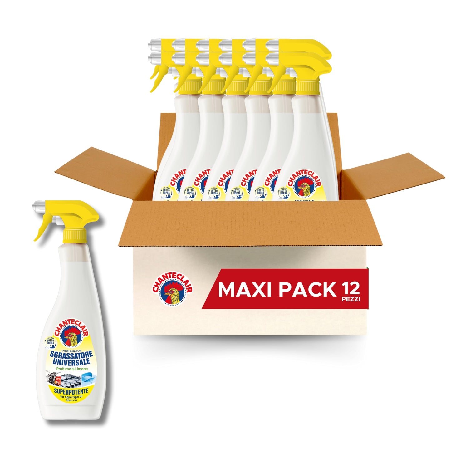 Chanteclair - Sgrassatore Universale Spray, Superpotente, Profumo di Limone, Formula Originale - 12 Flaconi da 750 ml