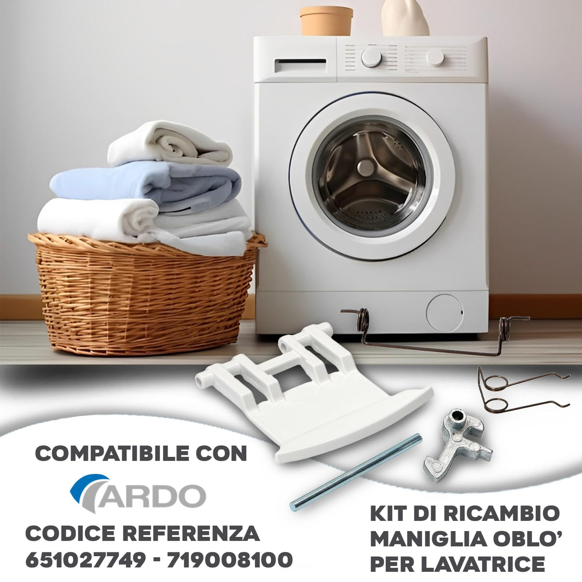 CG94 - Maniglia Oblò per Lavatrice - Kit di Ricambio Compatibile - Codice Referenza: 651027749-719008100