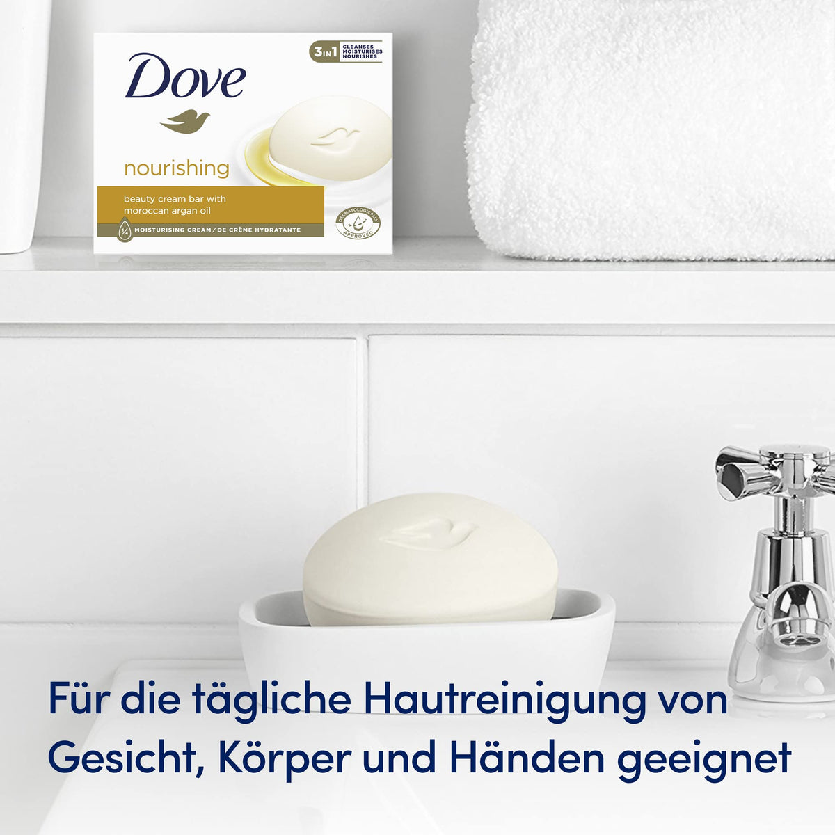 Dove Detersivo Beauty Cream Bar Sapone per le mani con crema idratante 1/4 per mani morbide e morbide, 90 g