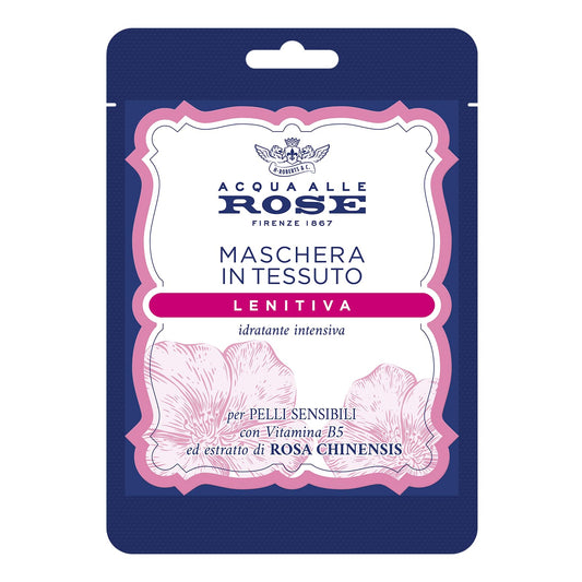 Acqua alle Rose, Maschera Viso in Tessuto Lenitiva Idratante Intensiva con Estratto di Rosa Chinensis, Ideale per le Pelli Sensibili o Secche, con Vitamina B5 Lenitiva, Nutre e Reidrata, Monouso 1 pz