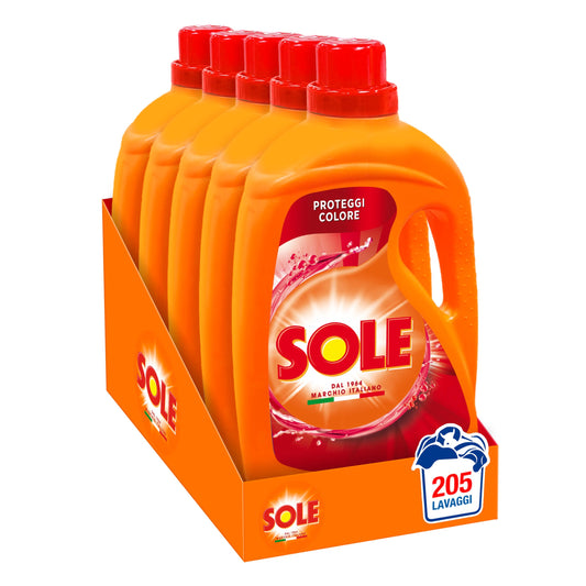 Sole Detersivo Lavatrice Proteggi colore 205 Lavaggi, (5x41), Formula igienizzante, Detersivo Lavatrice Liquido Proteggi colore, rimuove le macchie a basse temperature