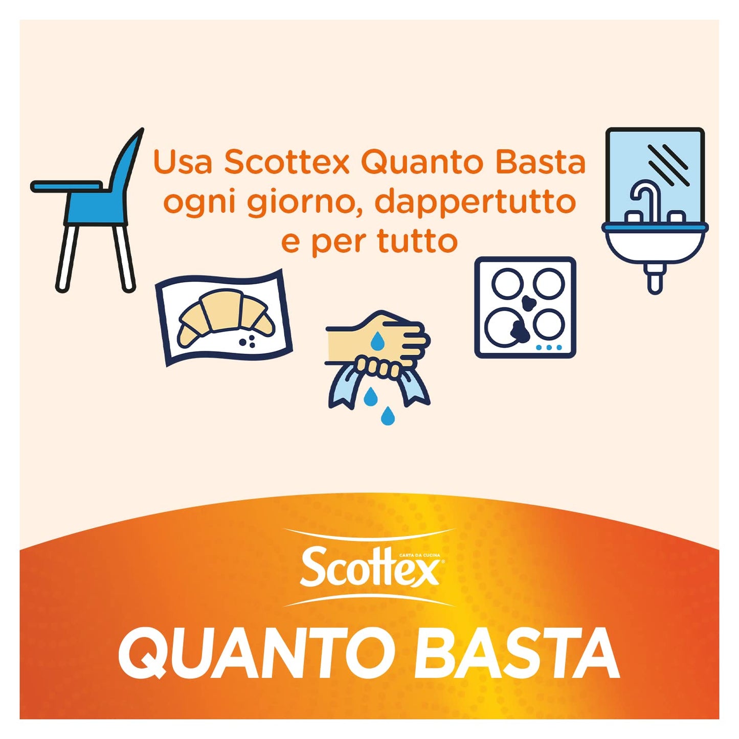 Scottex Quanto Basta, Carta Da Cucina, Opzione Mezzo Strappo, Ultra assorbente, Carta certificata FSC, 24 Maxi Rotoli