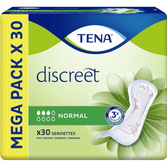 TENA Discreet Normal Asciugamani Incontinenza Donna mega Pack 30 Asciugamani