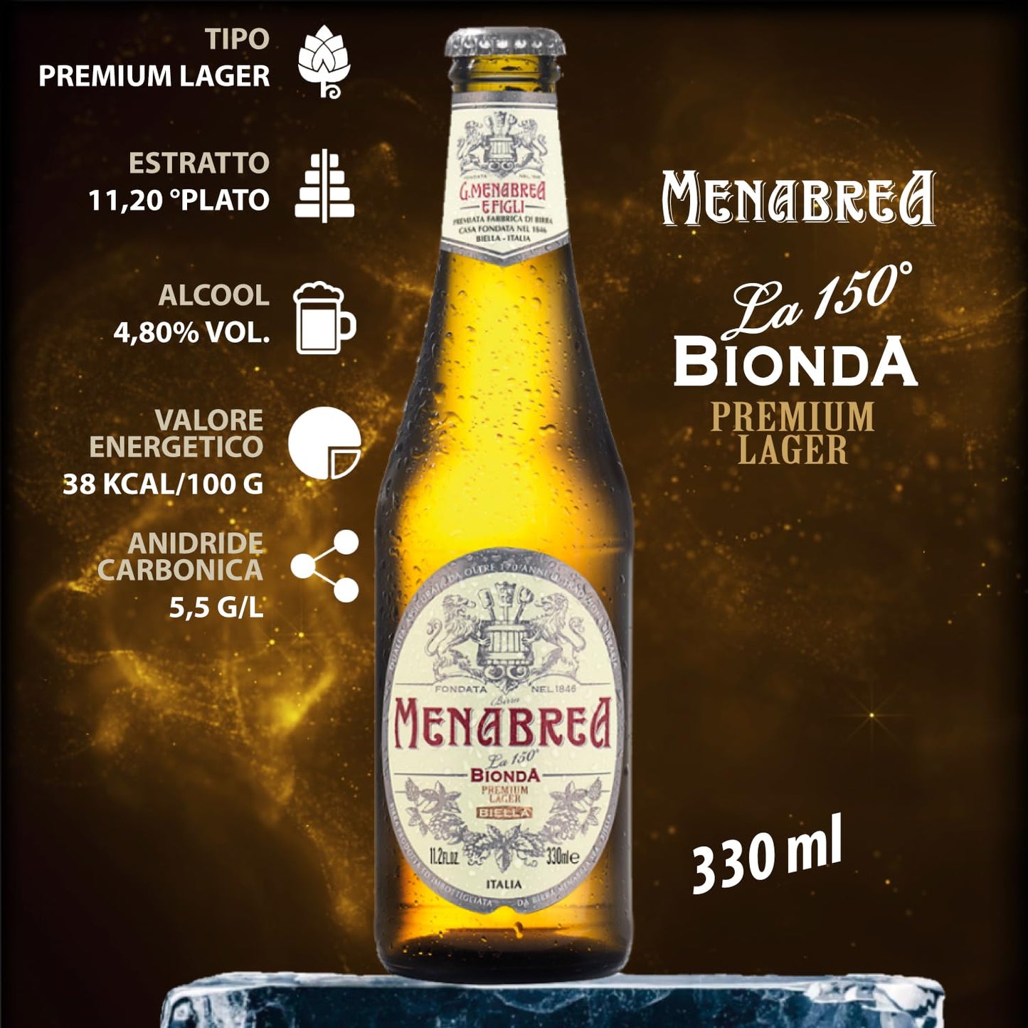 MENABREA - La 150 - Birra Bionda - Cartone Da 24 Bottiglie - 330 ml