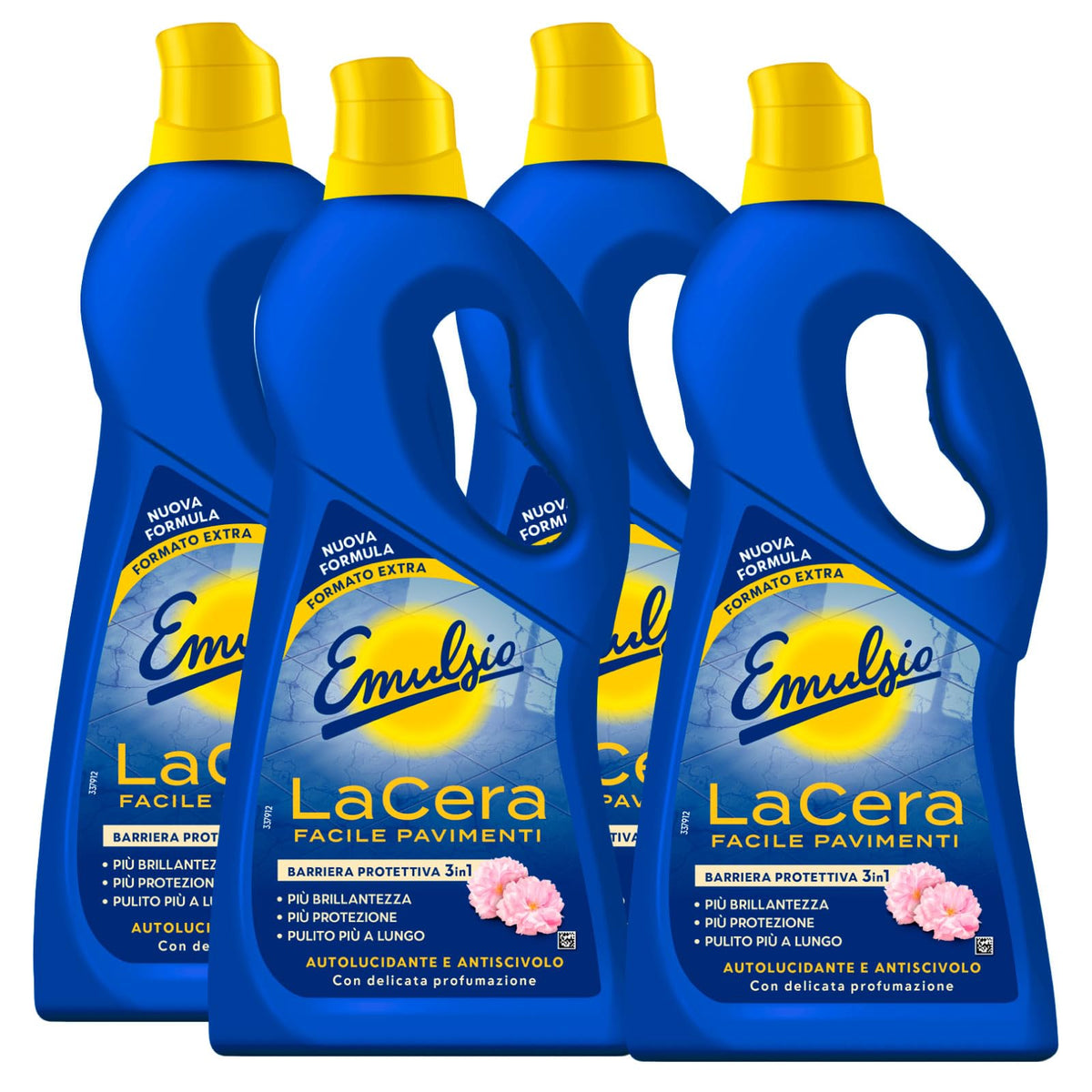 4x Emulsio La Cera Facile Autolucidante per Tutti i Pavimenti Protegge dallo Sporco - 4 Flaconi da 725ml ognuno