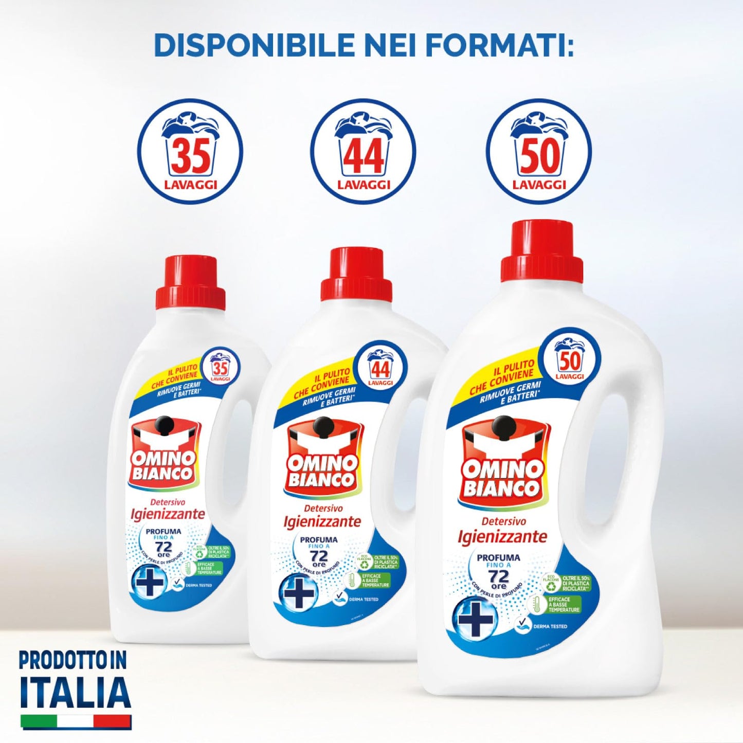 Omino Bianco - Detersivo Lavatrice Igienizzante Liquido Igienizza i Capi e Rimuove Germi e Batteri 50 Lavaggi 2L - 5 Flaconi