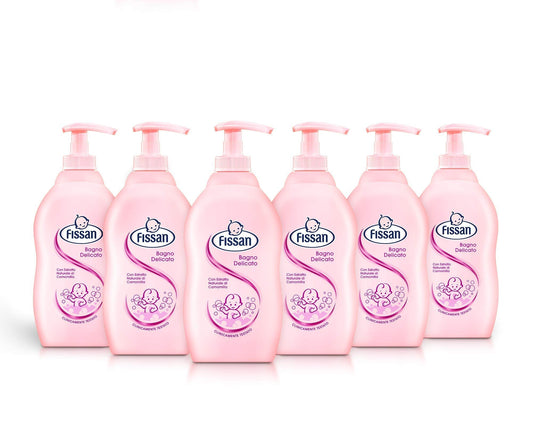 FISSAN - Bagnetto Delicato per Pelle di Neonati e Bambini - 0% Coloranti e Detergenti Solfati - Dermatologicamente Testato - 6 Confezioni - 400ml