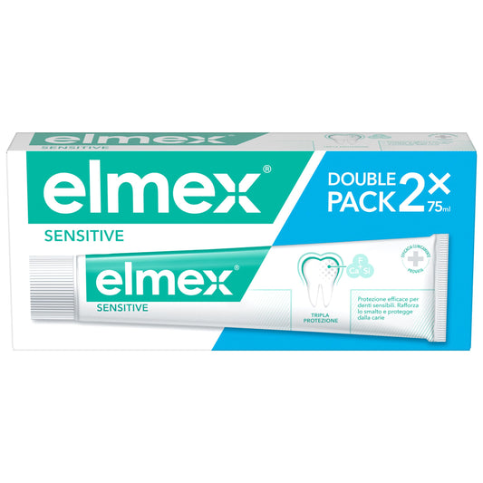 Elmex - Dentifricio Sensitive 2x75ml (Consegna in 48 Ore), Dentifricio per Denti Sensibili, Protezione delle Gengive, Sollievo dal Dolore alle Gengive, Gengive Irritate