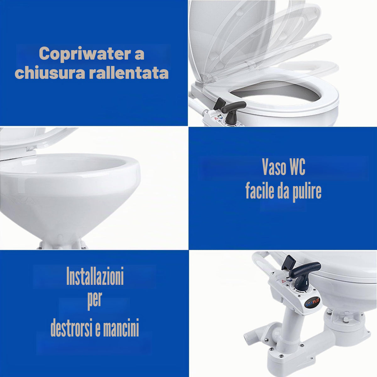 Seaflo - WC Toilette Manuale Compatta Completa - Barca Gommone Vela Nautica Camper