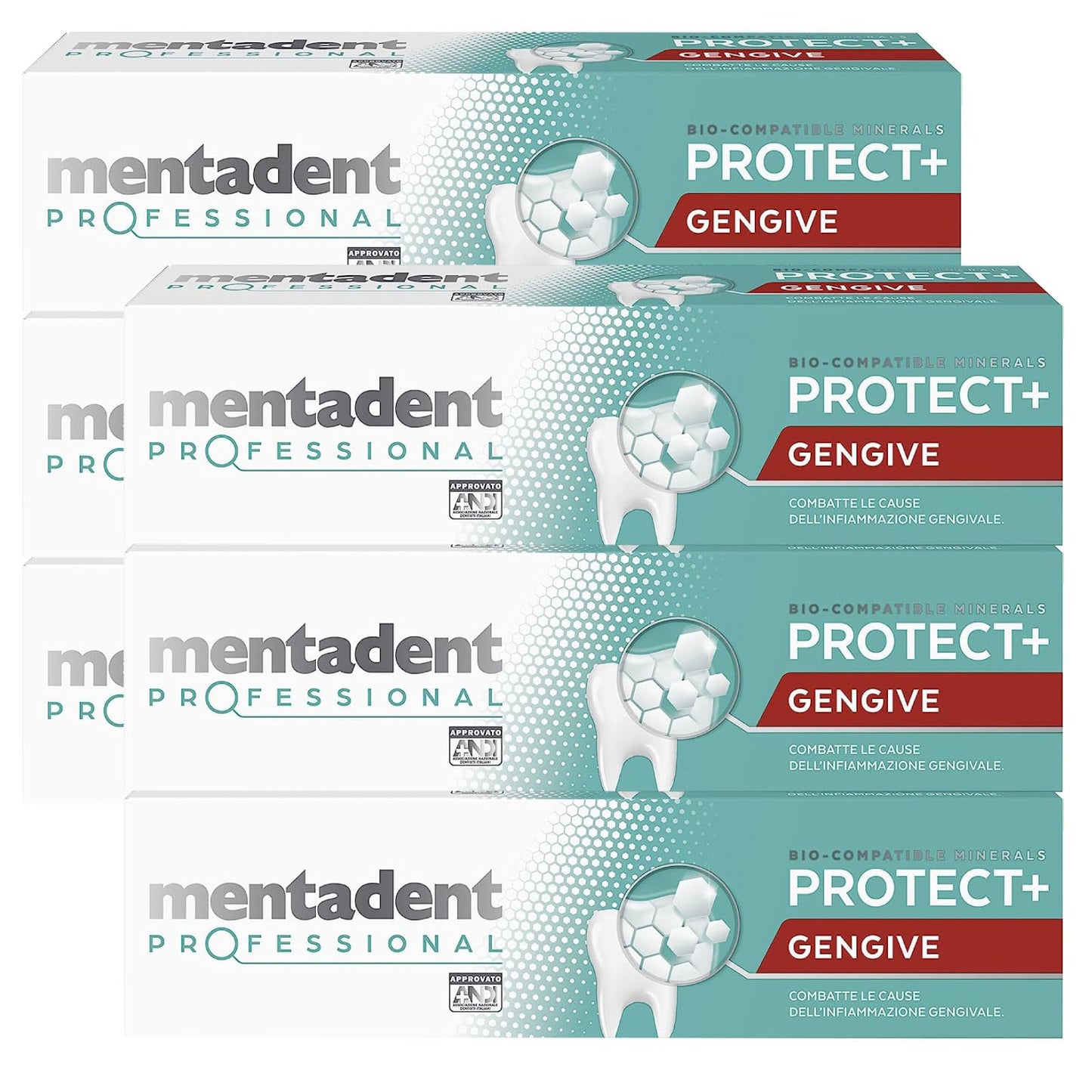 Mentadent Professional Protect+ Gengive Dentifricio Remineralizzante con Minerali Biocompatibili e Zinco Contro Infiammazione Gengivale - 6 Flaconi da 75ml