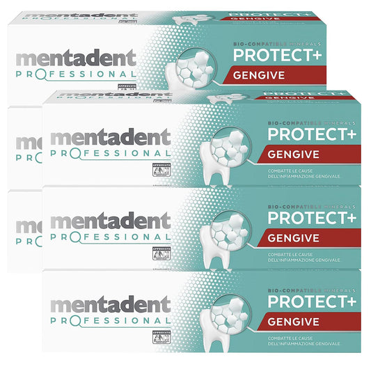 Mentadent Professional Protect+ Gengive Dentifricio Remineralizzante con Minerali Biocompatibili e Zinco Contro Infiammazione Gengivale - 6 Flaconi da 75ml