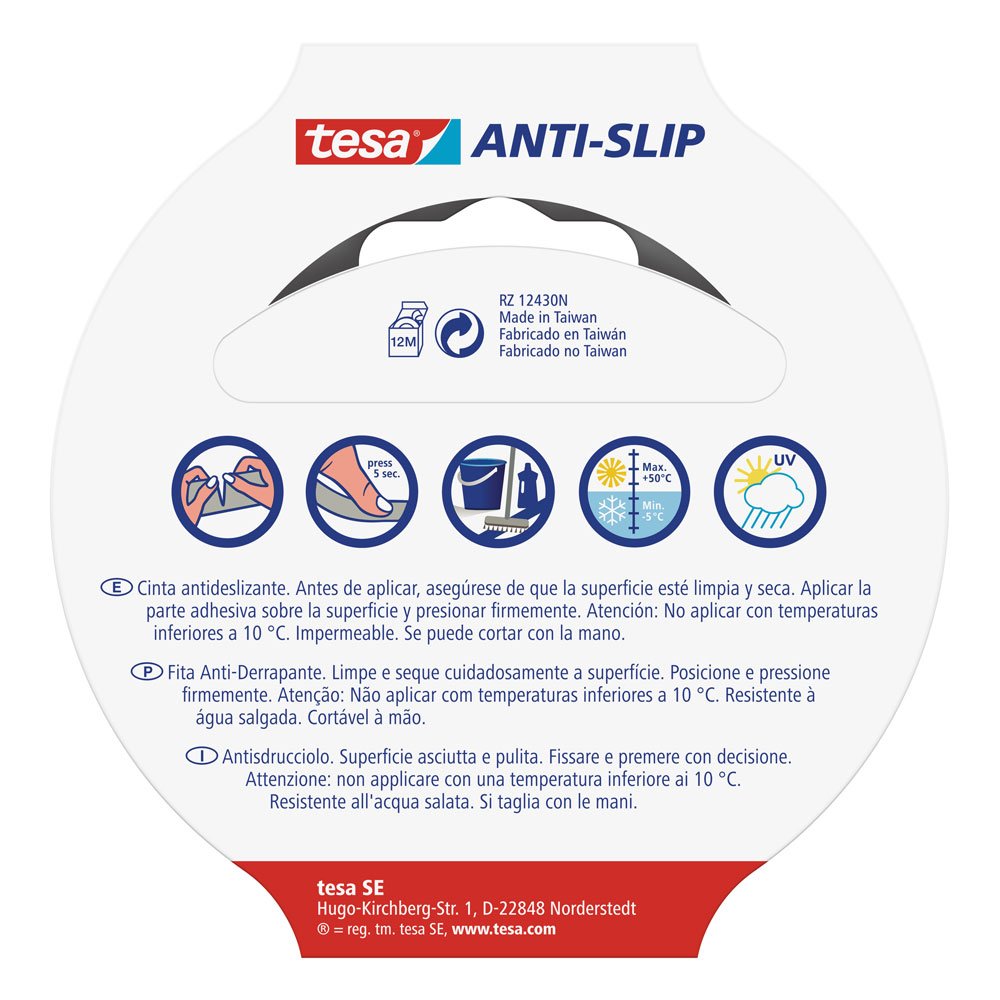 Tesa Nastro Antiscivolo - Adesivo Antiscivolo per L?Uso Interno Ed Esterno - per Scale e Pavimenti Lisci - Trasparente - 5 m x 25 mm