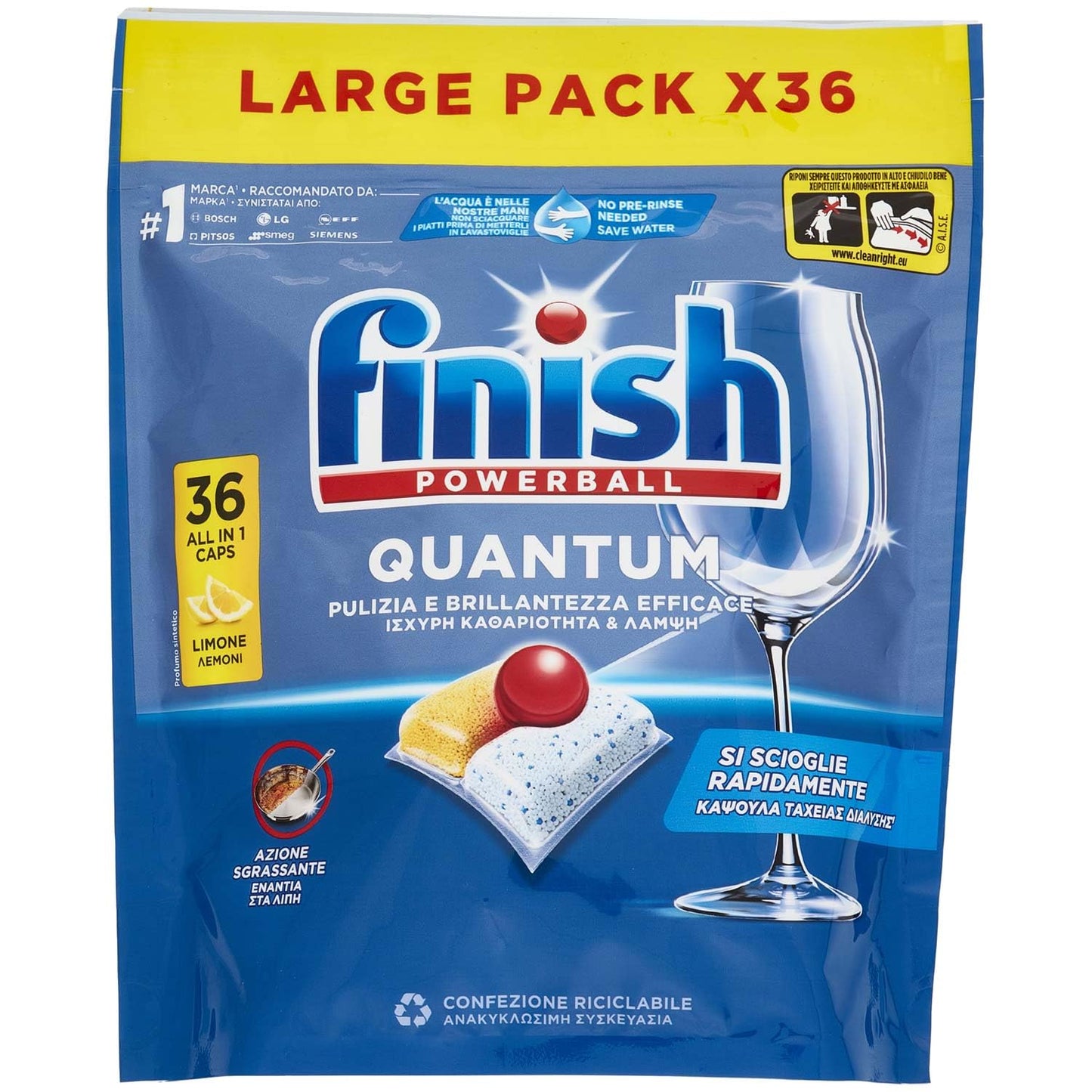 Finish Detersivo Lavastoviglie Predosato Tab Quantum Lemon 36 Pezzi, 36pz