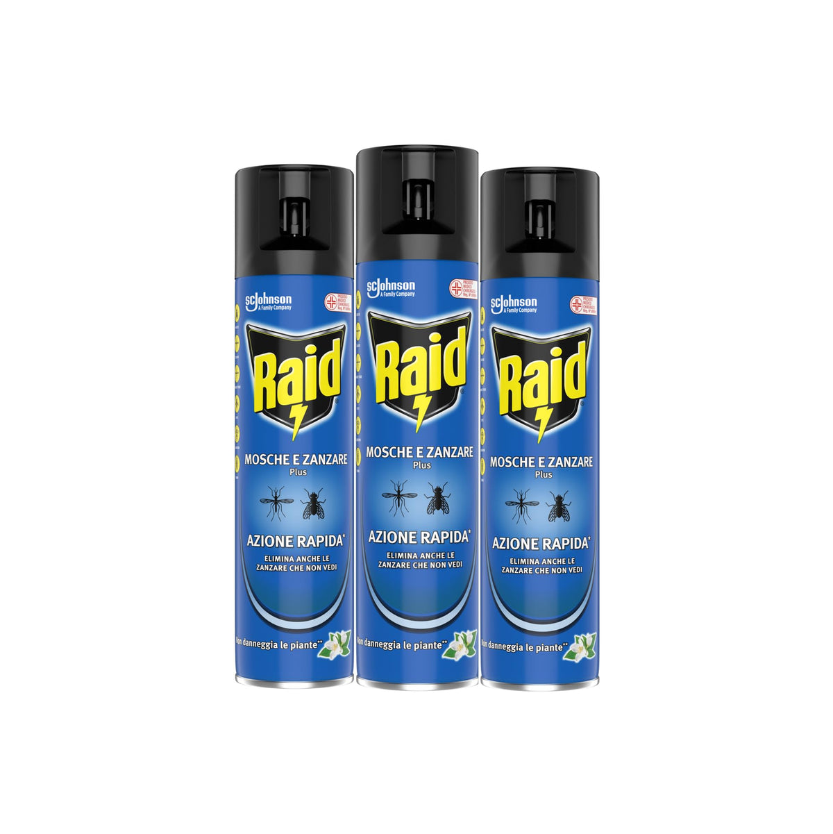 Raid Mosche e Zanzare Tripacco, Spray Insetticida, Antizanzare e Antimosche, Azione Rapida, 3 bombole da 400 ml