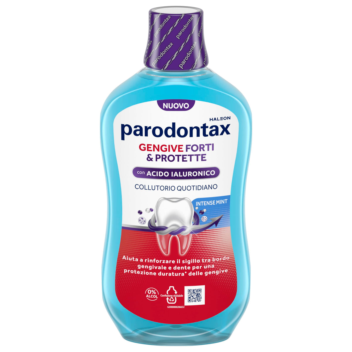 Parodontax Gengive Forti & Protette, Collutorio quotidiano con Acido Ialuronico, rinforza il sigillo tra bordo gengivale e dente per una protezione duratura* delle gengive, Intense Mint, 500ml